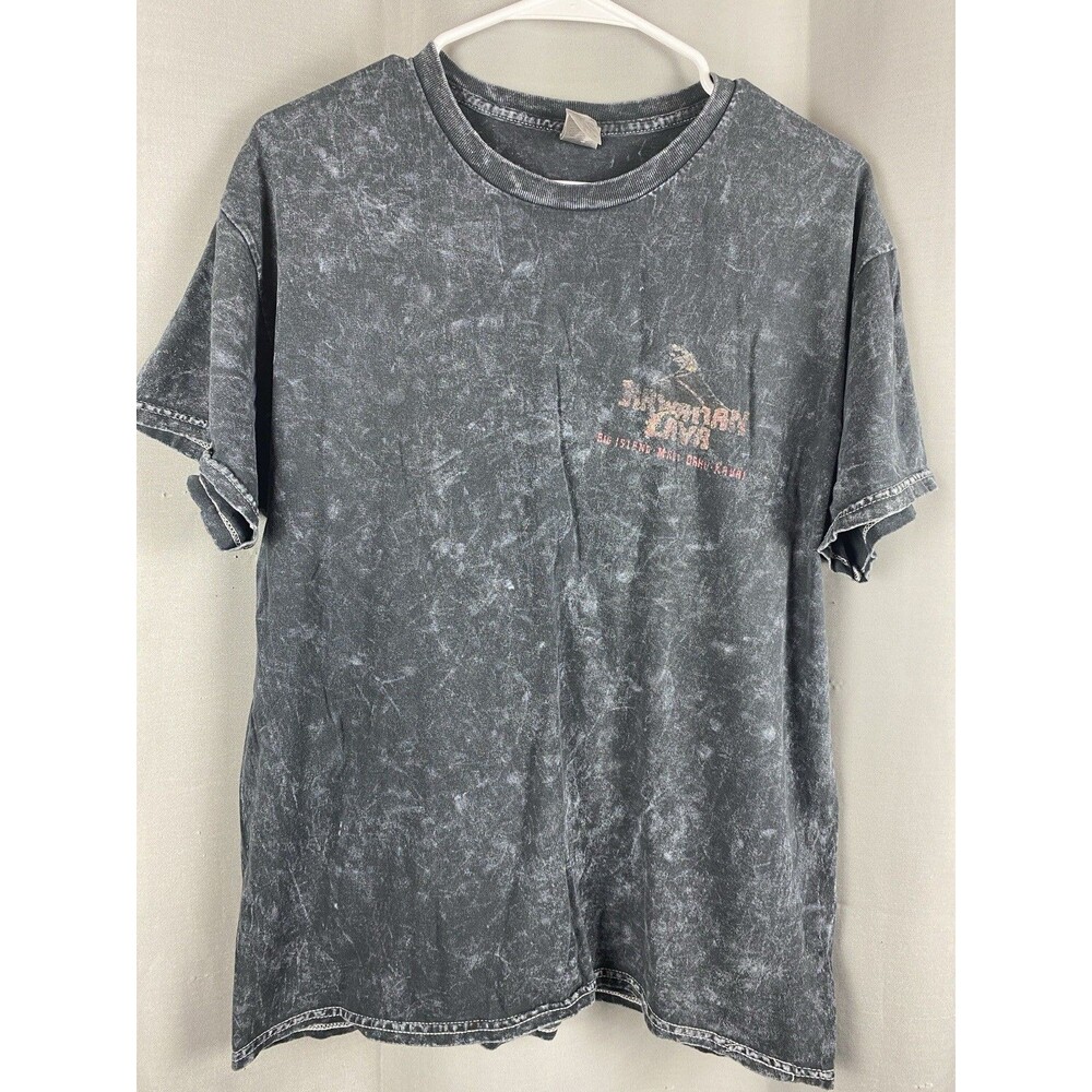 Hawaiin Lava Big Island Map Mens Sz L Black Acid Wash Short Sleeve  T-Shirt
